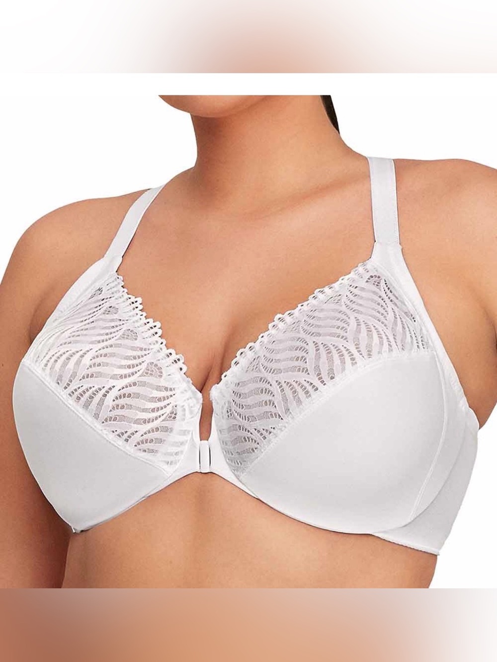Glamorise- Wonderwire Front Fastening T-Back Bra in White- Style 1246- US 42D